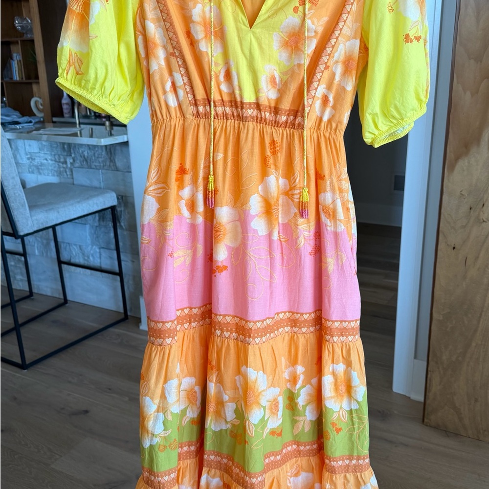 Farm Rio x Anthropologie Floral Yellow and Orange Dress-size S